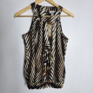 Worthington Shirt Womens Medium Zebra Print Sleeveless Keyhole Top Animal Patter